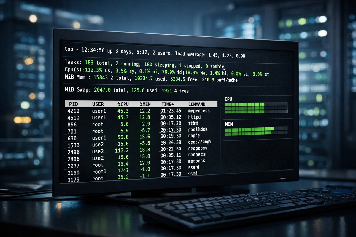 Linux top parancs – Teljes útmutató a valós idejű rendszerfigyeléshez